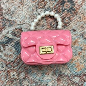Pink Quilted Handbag with Pearl Handle